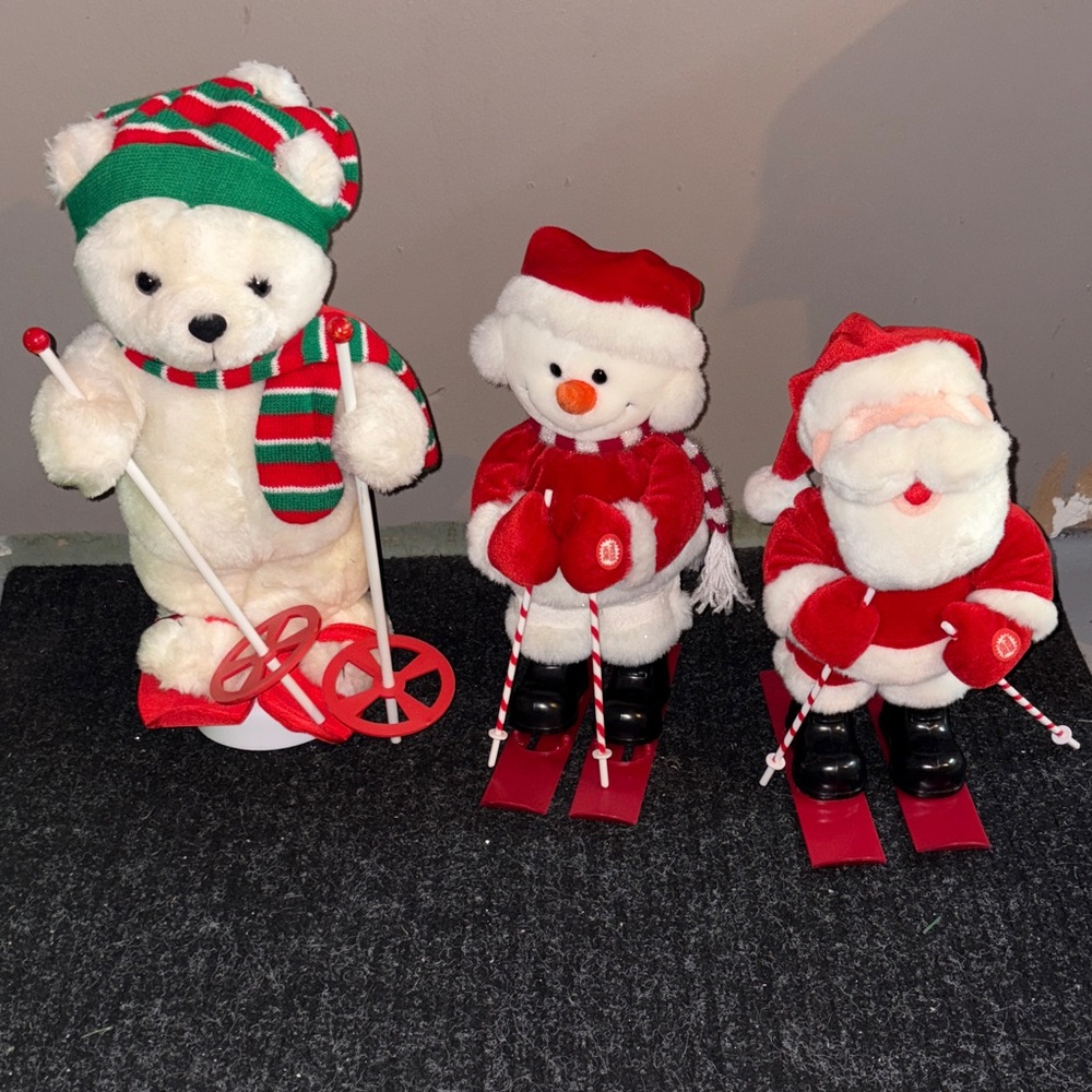 Festive Plush Skiing Set - Bear, Snowman, and Santa
